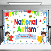 Lofaris Colorful Puzzle National Autism Awareness Backdrop